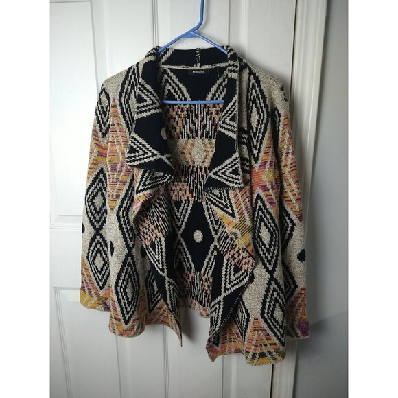 Maglia Woman M Cardigan Sweater Waterfall Aztec Western Tribal LS Casual - Picture 1 of 9